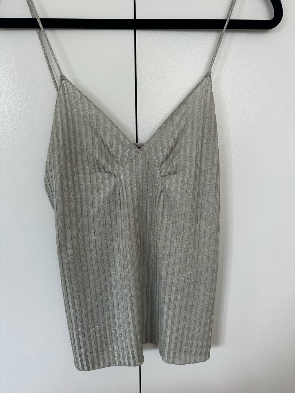 Silver Ribbed V-Neck Cami Top